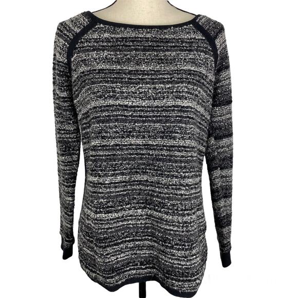 Relativity Scoopneck Sweater Black Textured Long Sleeve Striped Womens Medium - Picture 1 of 10